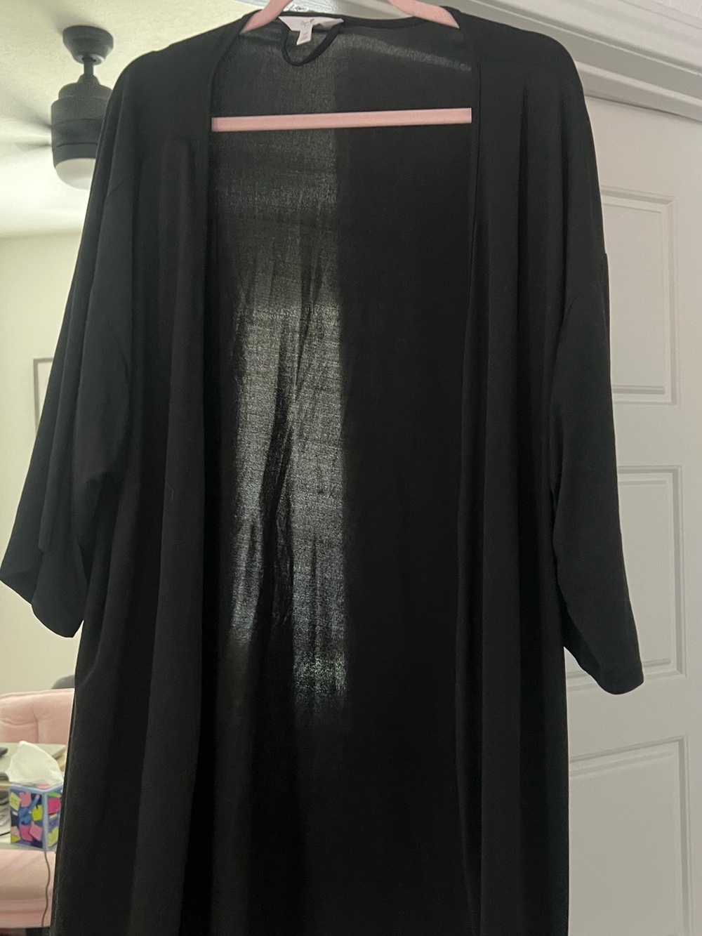 Secret Treasures Black Sheer Open Front Kimono/robe